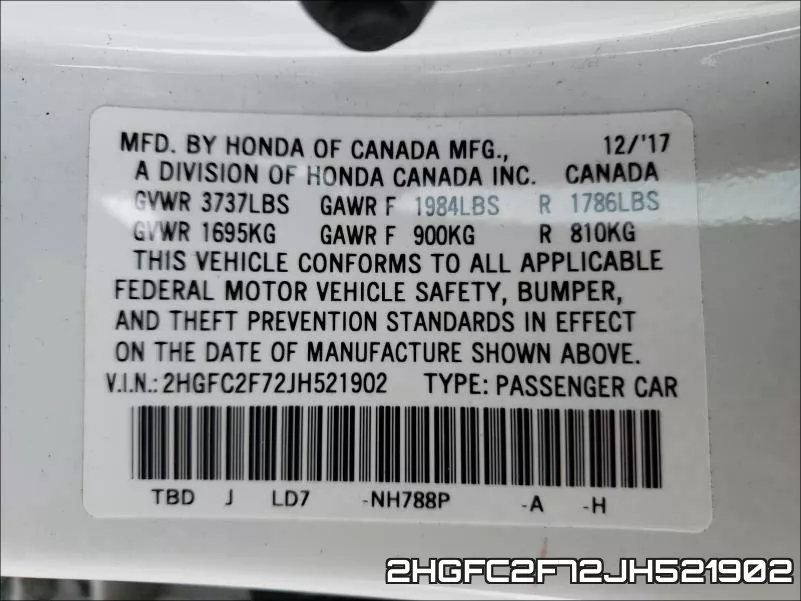 2HGFC2F72JH521902 фото 2
