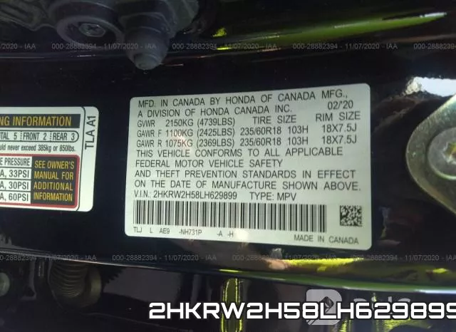 2HKRW2H58LH629899 фото 10