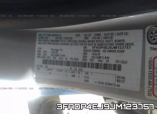 3FADP4EJ9JM123757 фото 8
