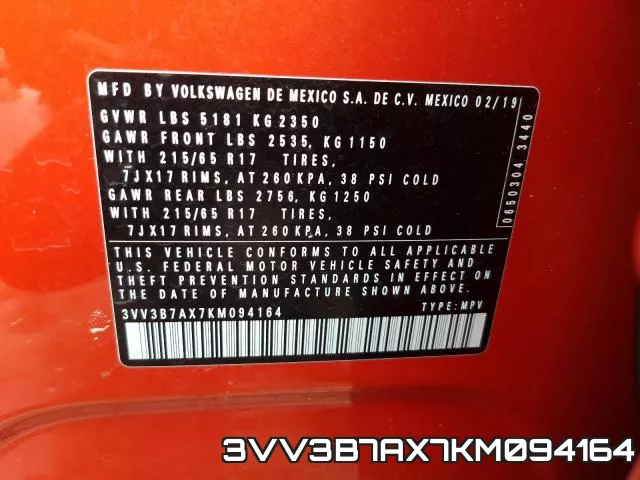 3VV3B7AX7KM094164 фото 2