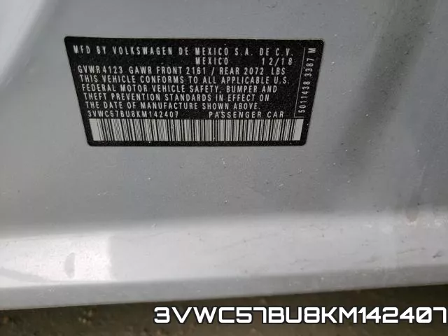 3VWC57BU8KM142407 фото 2