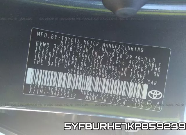 5YFBURHE7KP859239 фото 9