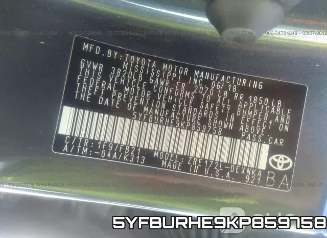5YFBURHE9KP859758 фото 10