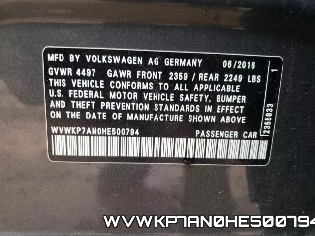 WVWKP7AN0HE500794 фото 2