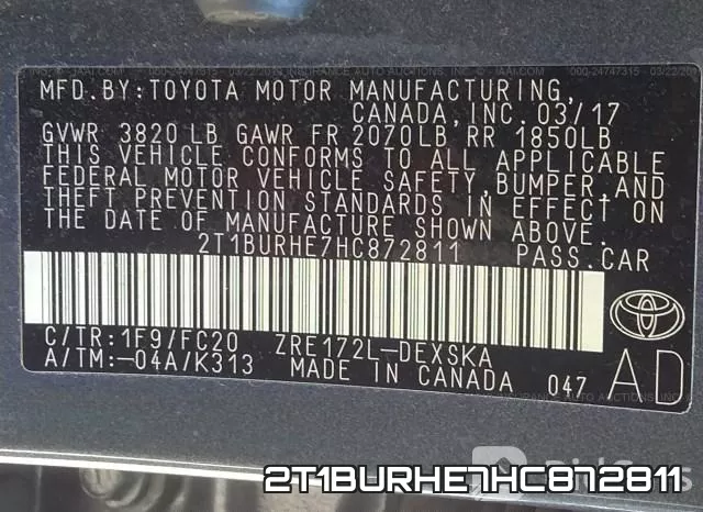 2T1BURHE7HC872811 фото 10