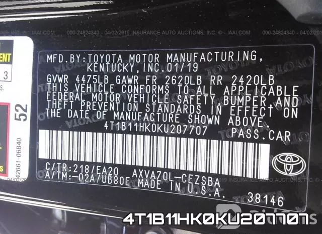 4T1B11HK0KU207707 фото 10