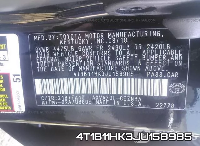 4T1B11HK3JU158985 фото 10