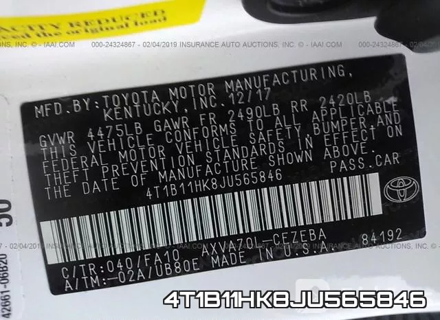 4T1B11HK8JU565846 фото 10