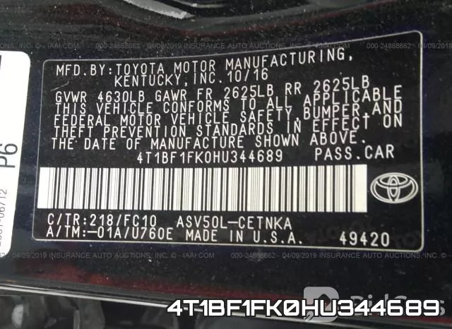 4T1BF1FK0HU344689 фото 10