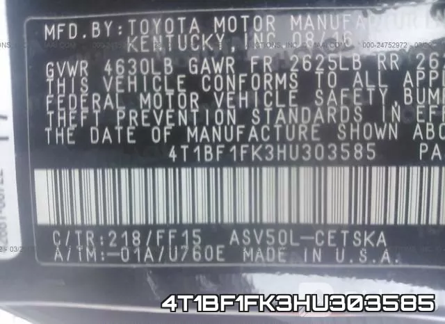 4T1BF1FK3HU303585 фото 9