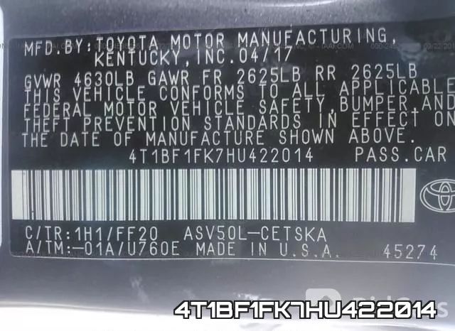 4T1BF1FK7HU422014 фото 10