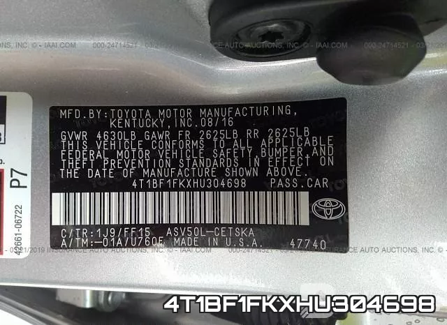 4T1BF1FKXHU304698 фото 10