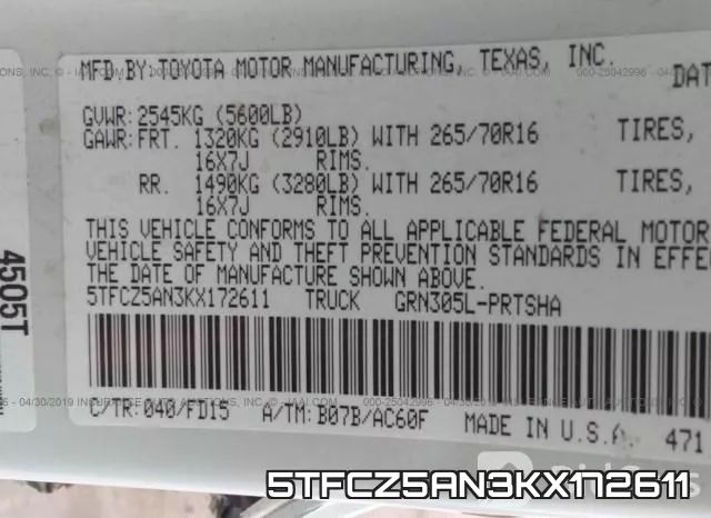 5TFCZ5AN3KX172611 фото 10