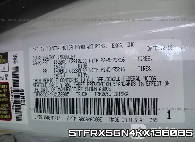 5TFRX5GN4KX138085 фото 10