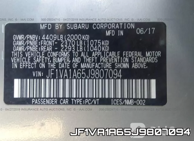 JF1VA1A65J9807094 фото 10