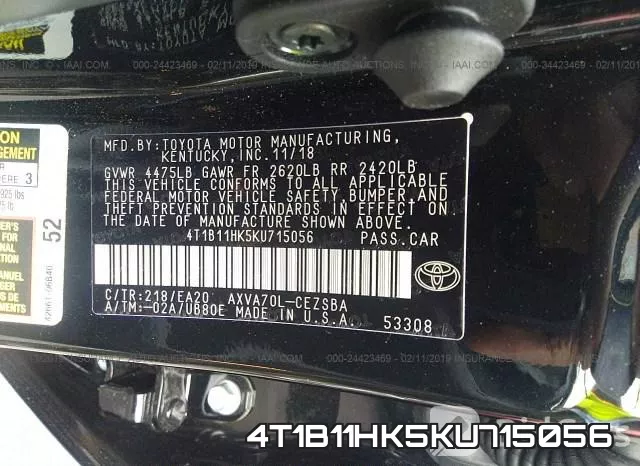4T1B11HK5KU715056 фото 10