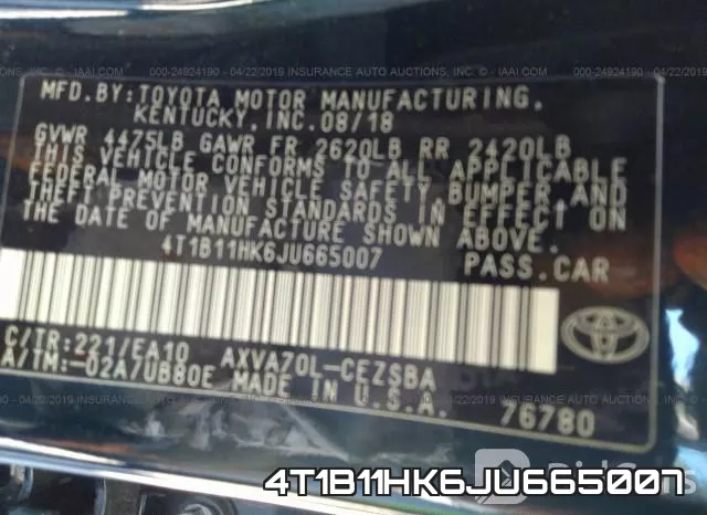4T1B11HK6JU665007 фото 10