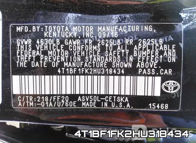 4T1BF1FK2HU318434 фото 10