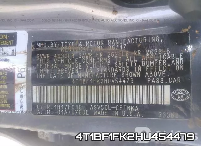 4T1BF1FK2HU454479 фото 8
