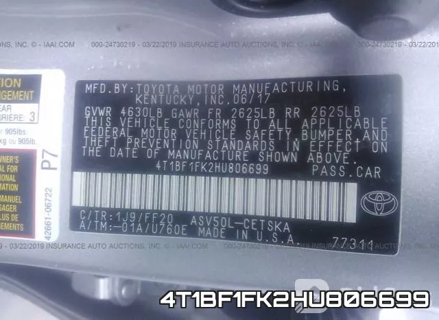 4T1BF1FK2HU806699 фото 10