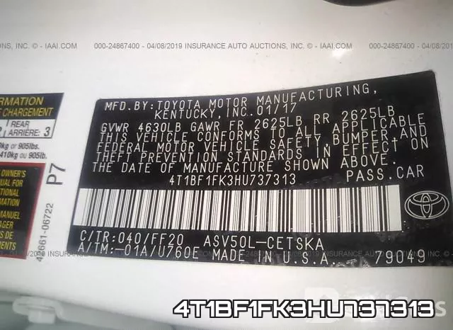 4T1BF1FK3HU737313 фото 10
