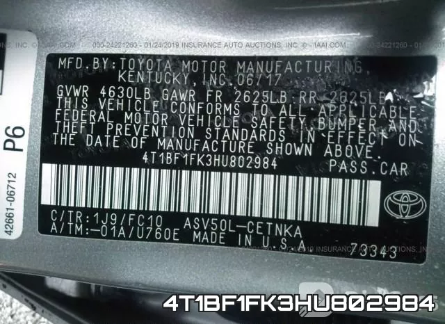 4T1BF1FK3HU802984 фото 10