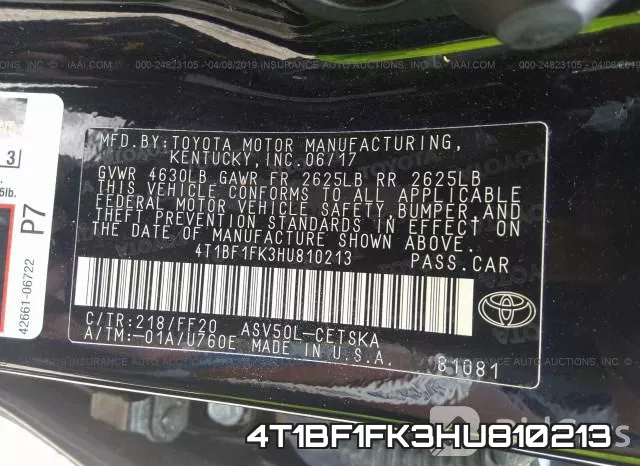4T1BF1FK3HU810213 фото 10