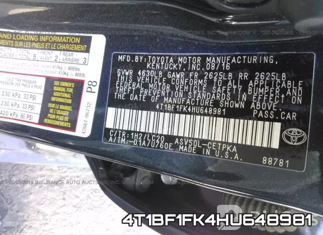 4T1BF1FK4HU648981 фото 10