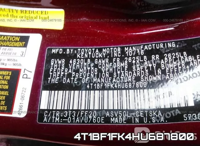 4T1BF1FK4HU687800 фото 10