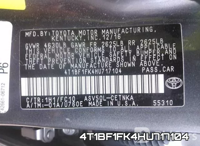 4T1BF1FK4HU717104 фото 10