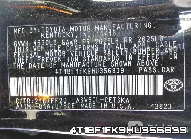 4T1BF1FK9HU356839 фото 10