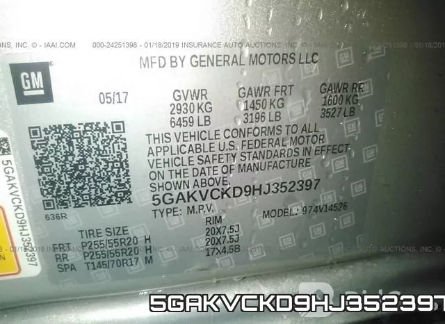 5GAKVCKD9HJ352397 фото 9