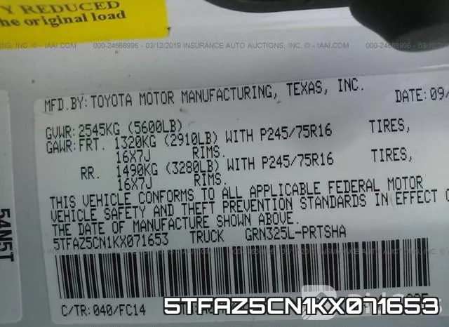 5TFAZ5CN1KX071653 фото 10