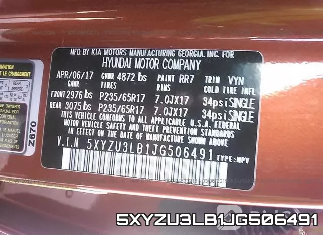 5XYZU3LB1JG506491 фото 10