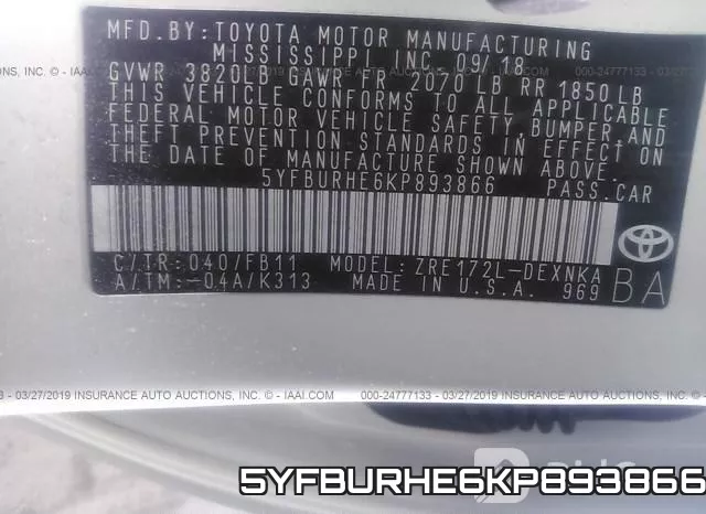 5YFBURHE6KP893866 фото 10