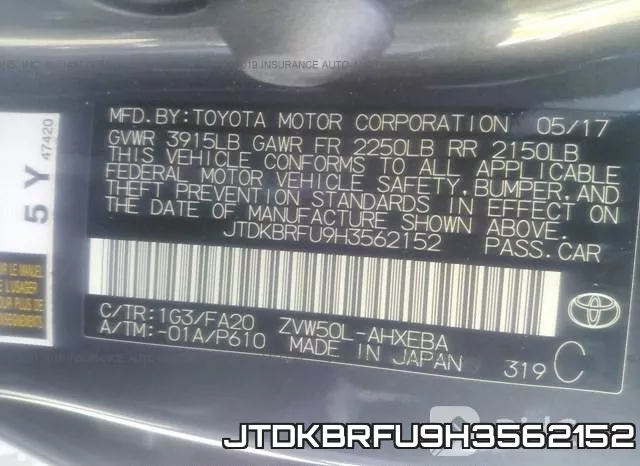 JTDKBRFU9H3562152 фото 10