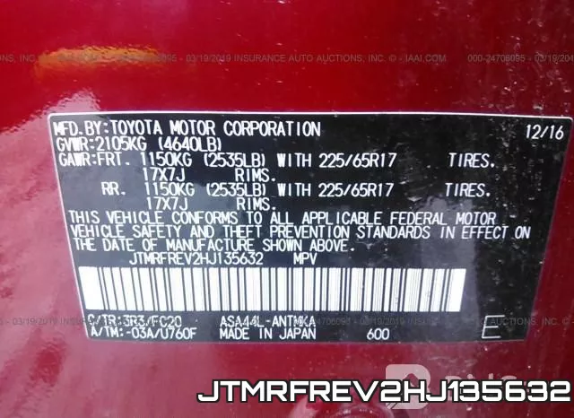 JTMRFREV2HJ135632 фото 10