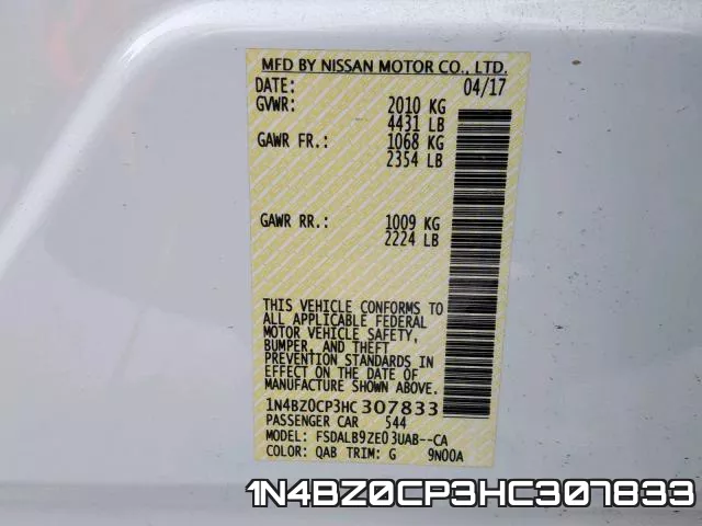 1N4BZ0CP3HC307833 фото 2