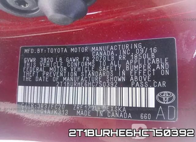 2T1BURHE6HC750392 фото 10