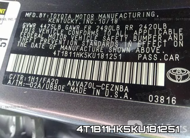 4T1B11HK5KU181251 фото 10