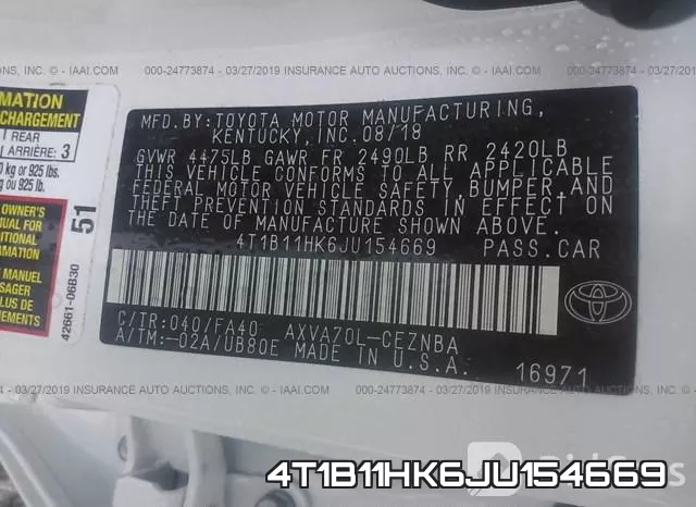 4T1B11HK6JU154669 фото 10