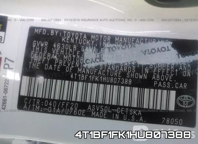 4T1BF1FK1HU807388 фото 10