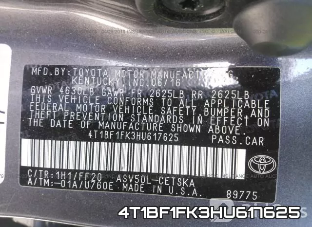 4T1BF1FK3HU617625 фото 10
