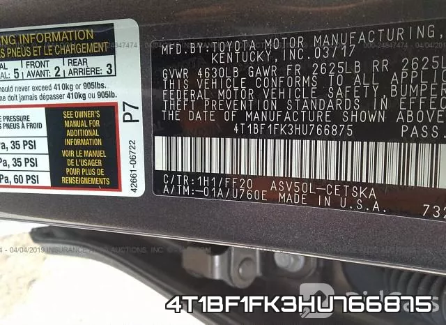 4T1BF1FK3HU766875 фото 10