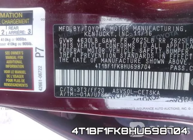 4T1BF1FK8HU698704 фото 10