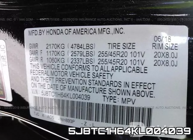 5J8TC1H64KL004039 фото 10