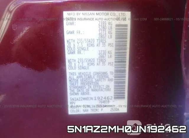 5N1AZ2MH0JN192462 фото 10