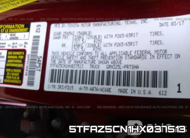 5TFAZ5CN1HX037513 фото 10