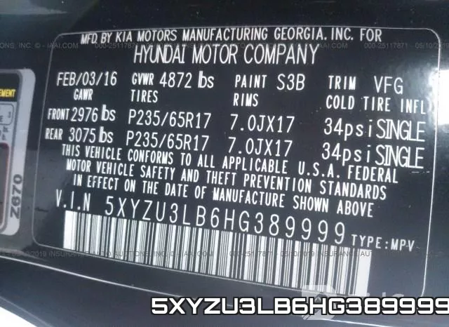 5XYZU3LB6HG389999 фото 10