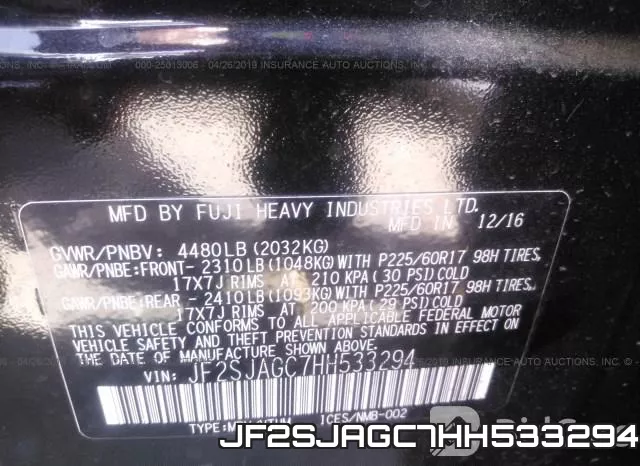 JF2SJAGC7HH533294 фото 10